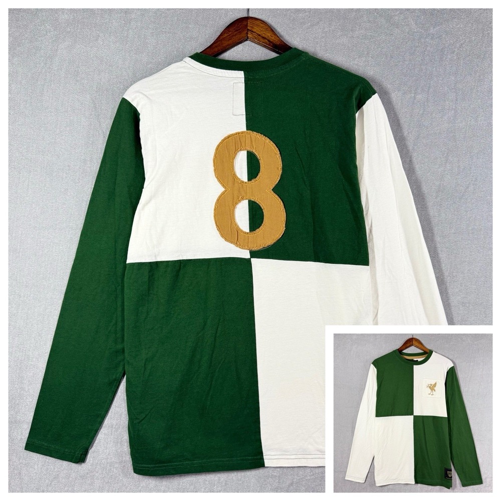 Football Town Rugbycore Shirt Mens L Green White Colorblock #8 Long Sleeve‎ NWT